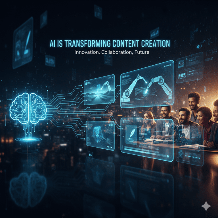 AI Impact Summit 2026 showcasing AI transforming content creation with automation, digital marketing innovation, and futuristic collaboration tools.